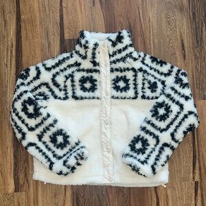 Thread & Supply Sherpa Fleece Teddy Jacket Geometric Print Size Small